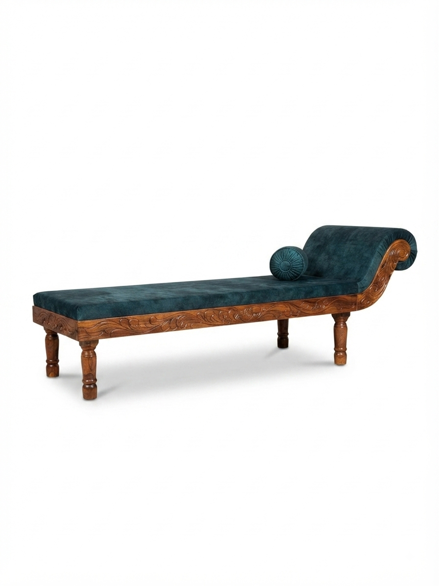 2956 Wooden Diwan with velvet cushion - Image 1